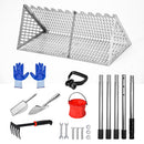 Beach Rake Stainless Steel Sand Flea Rake 140cm Long Detachable Handle and Shark Tooth Wide Sifter for Easy Sand Flea Removal with Bonus Basket and Tools