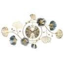 Large Wall Clock 22cm Metal Silent Non Ticking Decoration Hanging Clock Battery Operated with 3D Ginkgo Leaf Design for Living Room Bedroom Home Office