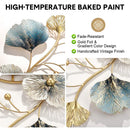 Large Wall Clock 22cm Metal Silent Non Ticking Decoration Hanging Clock Battery Operated with 3D Ginkgo Leaf Design for Living Room Bedroom Home Office