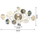 Large Wall Clock 22cm Metal Silent Non Ticking Decoration Hanging Clock Battery Operated with 3D Ginkgo Leaf Design for Living Room Bedroom Home Office