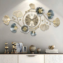Large Wall Clock 22cm Metal Silent Non Ticking Decoration Hanging Clock Battery Operated with 3D Ginkgo Leaf Design for Living Room Bedroom Home Office
