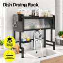 Over The Sink Dish Drying Rack Carbon Steel Dish Drainer Drying Rack 85cm Long Sink Caddy with Door and Multiple Utensils Holders Large Capacity