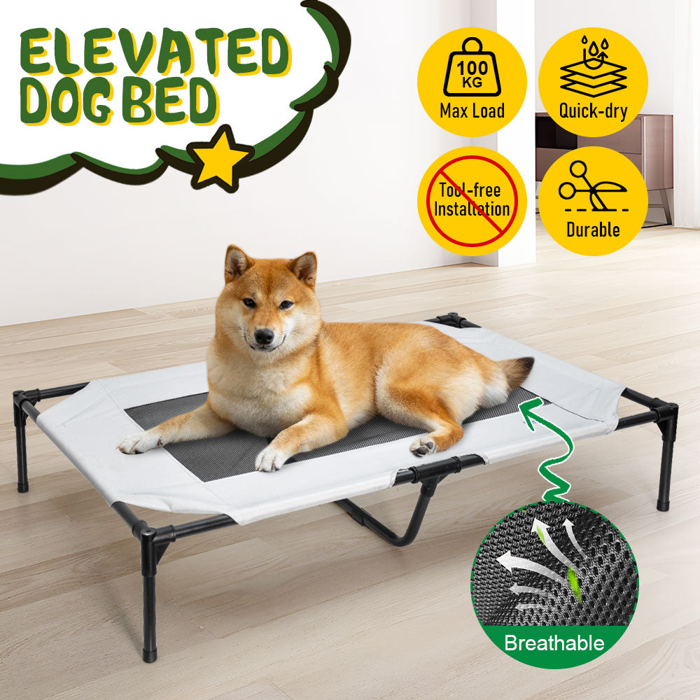 Raised Dog Bed Large Elevated Pet Bed Scratch and Moisture Resistant Breathable Kennel with Non-Slip Feet Indoor Outdoor for All Seasons Max Load 100kg