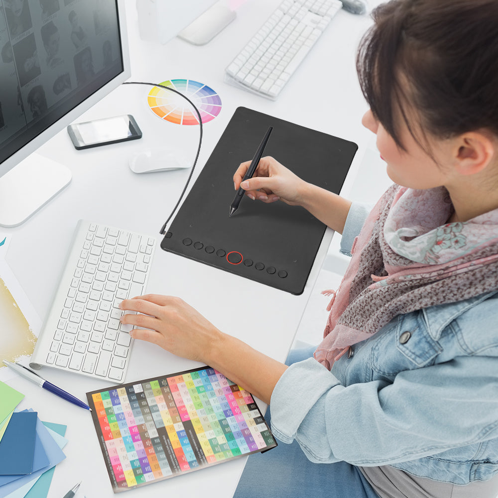 Digital Graphics Tablet Drawing Pad 8192 Levels Large Working Area 285x180mm Compatible with Win/MacOS Support PC/Mobile for Drawing Designing Teaching