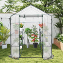 Greenhouse Walk-In Tunnel 3 Tier Planting Shelves 143x143x195cm Strong Stability with PE Cover Roll-up Zipper Door and Window for Outdoor Vegetable Plants