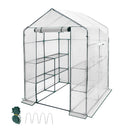 Greenhouse Walk-In Tunnel 3 Tier Planting Shelves 143x143x195cm Strong Stability with PE Cover Roll-up Zipper Door and Window for Outdoor Vegetable Plants