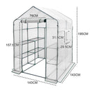 Greenhouse Walk-In Tunnel 3 Tier Planting Shelves 143x143x195cm Strong Stability with PE Cover Roll-up Zipper Door and Window for Outdoor Vegetable Plants