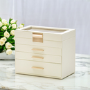 4 Layer Jewelry Box PU Leather Jewellery Organizer Multi-functional Storage Case with Clear Glass Lid and 3 Drawers for Necklaces Rings Earrings Watches