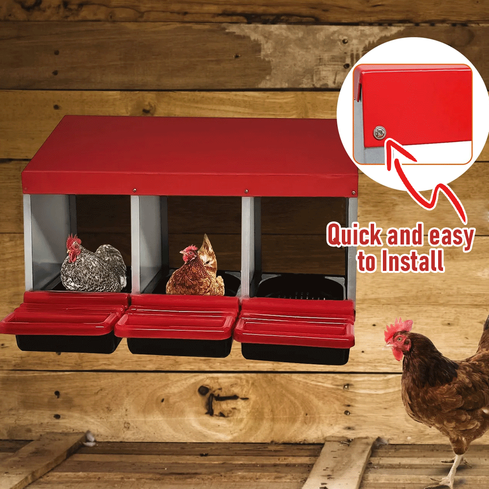 Chicken Hen Coop Hutch Nesting Box 3-Hole Roll Away Metal Design 52x47.5x81cm Durable Indoor Outdoor Laying Box with Easy Access Ventilation