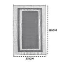 Large Outdoor Rug 275x365cm Weatherproof Plastic Weave Mat Washable Outside Solid Carpet Easy Care for Patio Deck Backyard Garden RV Camping Silver Grey
