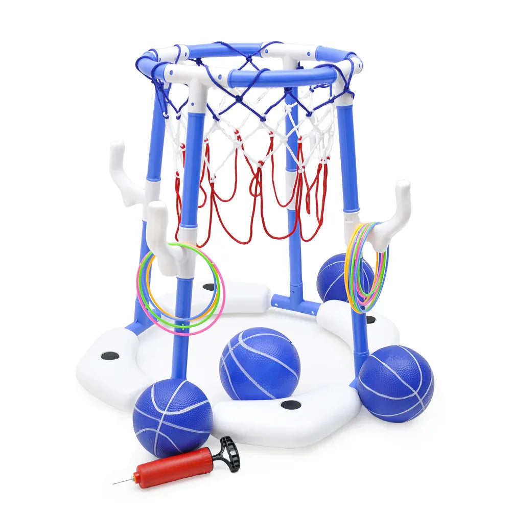 Pool Basketball Hoop Set Floating Swimming Pool Toys Inflatable Poolside Game with 4 Balls 12 Circles and Pump Fun Water Sport Toy for Kids and Adults
