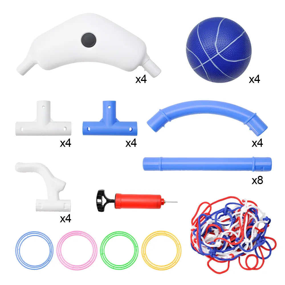 Pool Basketball Hoop Set Floating Swimming Pool Toys Inflatable Poolside Game with 4 Balls 12 Circles and Pump Fun Water Sport Toy for Kids and Adults