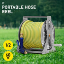 Large Stainless Steel Garden Hose Reel Cart Portable Pipe Holder Heavy Duty Water Pipe Storage Rack With Crank Handle for 1/2inch Hose up to 60M