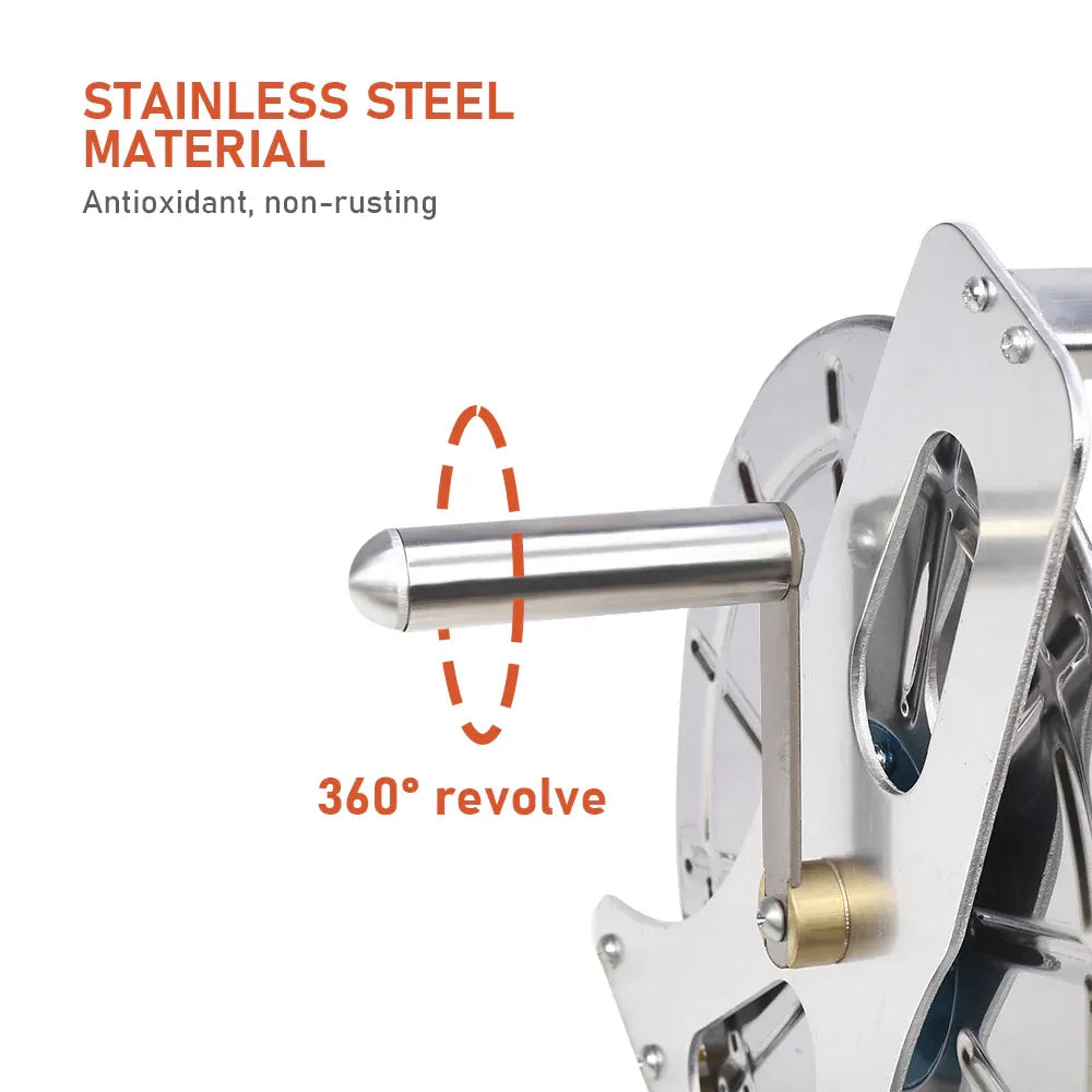 Large Stainless Steel Garden Hose Reel Cart Portable Pipe Holder Heavy Duty Water Pipe Storage Rack With Crank Handle for 1/2inch Hose up to 60M