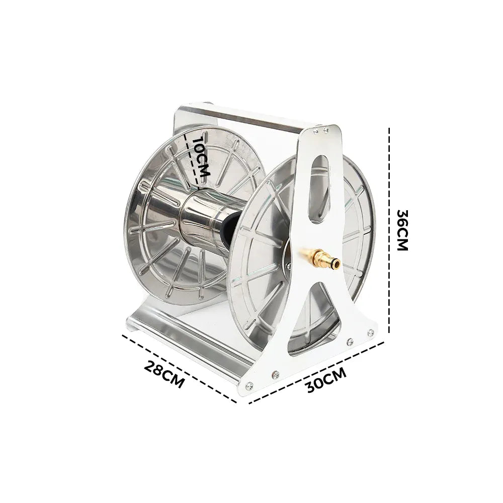 Large Stainless Steel Garden Hose Reel Cart Portable Pipe Holder Heavy Duty Water Pipe Storage Rack With Crank Handle for 1/2inch Hose up to 60M