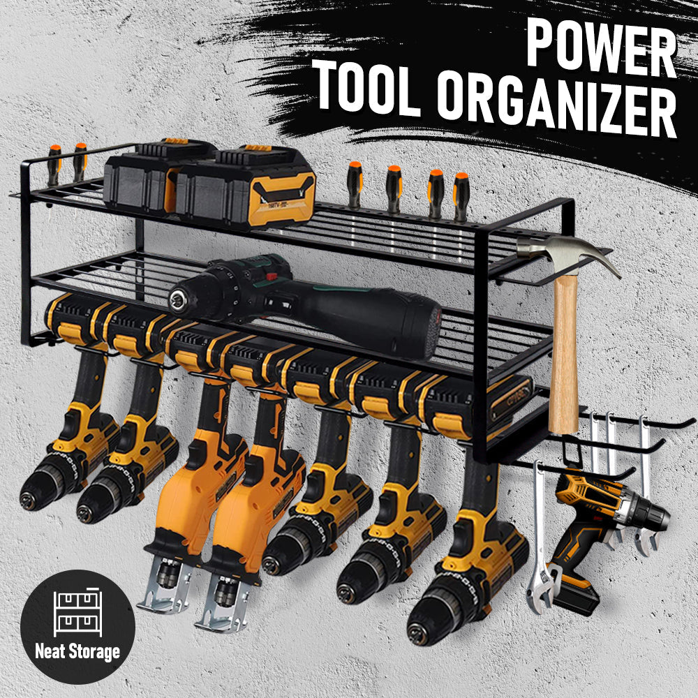 Power Tool Organizer Wall Mount 7 Drill Holder 3 Layer Heavy Duty Metal for Drill Plier Hammer Rack Suitable for Workshop Garage