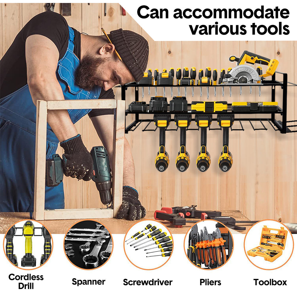 Power Tool Organizer Wall Mount 7 Drill Holder 3 Layer Heavy Duty Metal for Drill Plier Hammer Rack Suitable for Workshop Garage