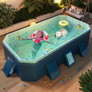 2.6m Foldable Pool PVC Non Inflatable Large Rectangle Pool Holding up to 6 People Hard Thickened Paddling Pool Easy Collapsible and Drainage 260×165×55cm