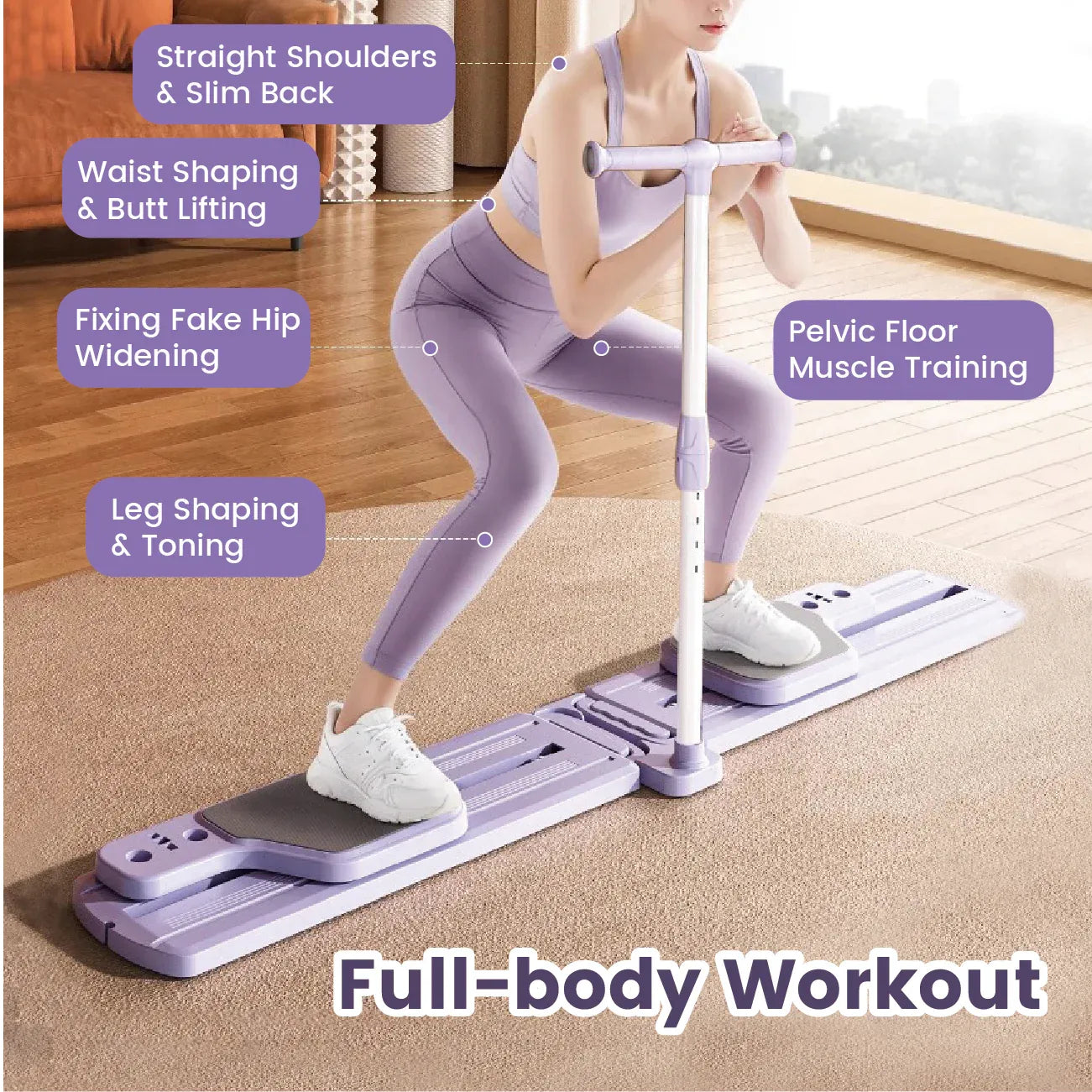 Multifunctional Pilates Reformer Board Foldable Leg Exercise Machine with Height Adjustable T-Handle Low Noise Home Fitness Equipment Strength Building