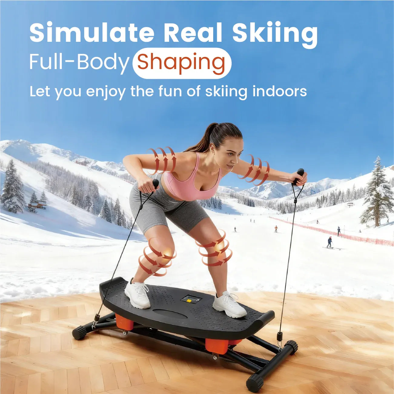 Simulate Ski Training Board Non-Slip Slide Stepper Training Machine with 2 Resistance Bands and Real-time Display Indoor Cardio Full Body Fitness Equipment