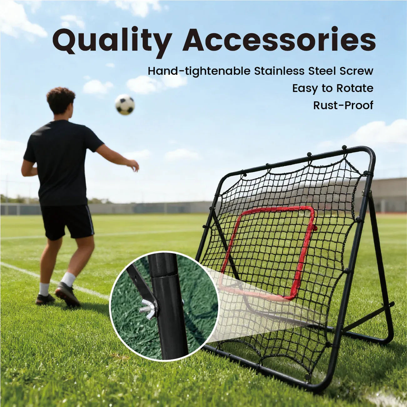 1m Football Rebounder Net Soccer Training Kickback Target Bounce Wall Detachable Metal Frame and PE Net For Passing Shooting Practice Sports Skills Trainer