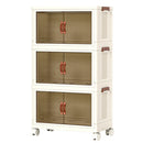 Foldable Storage Cabinet Stackable Bins Household Plastic Closet Multi-purpose Organizer Doors and Top Lid 2 Way Opening with 360 Degree Rotatable Wheels