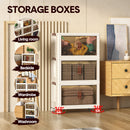 Foldable Storage Cabinet Stackable Bins Household Plastic Closet Multi-purpose Organizer Doors and Top Lid 2 Way Opening with 360 Degree Rotatable Wheels