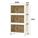 Foldable Storage Cabinet Stackable Bins Household Plastic Closet Multi-purpose Organizer Doors and Top Lid 2 Way Opening with 360 Degree Rotatable Wheels