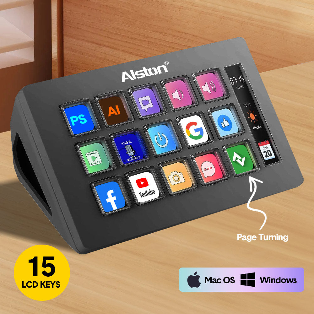 Studio Controller Keyboard Stream Controller Customizable Deck with 15 Shortcut Keys for Multi Applications Triggered in PC for Streaming Studio Work Game