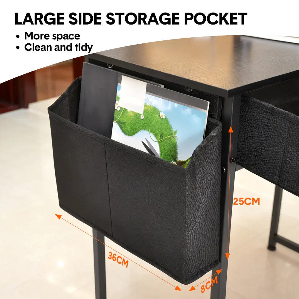 80cm Study Desk Home Office Computer Desk with 2 Fabric Drawers Side Pocket and Hook Modern Small Writing Table for Bedroom Dorm Small Spaces Black
