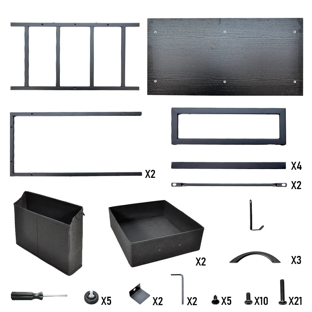 80cm Study Desk Home Office Computer Desk with 2 Fabric Drawers Side Pocket and Hook Modern Small Writing Table for Bedroom Dorm Small Spaces Black