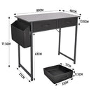 80cm Study Desk Home Office Computer Desk with 2 Fabric Drawers Side Pocket and Hook Modern Small Writing Table for Bedroom Dorm Small Spaces Black