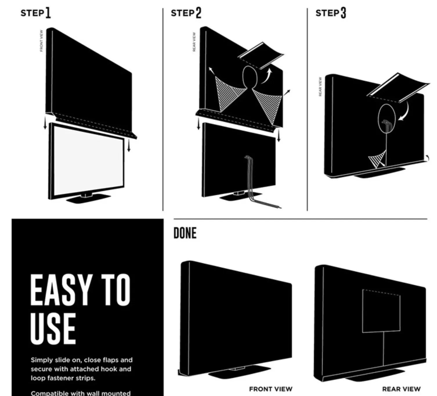 Dust-proof Outdoor TV Cover 60-65 Inch Flat Television Waterproof UV Resistant Protector, Built In Remote Controller Storage Pocket-XXL