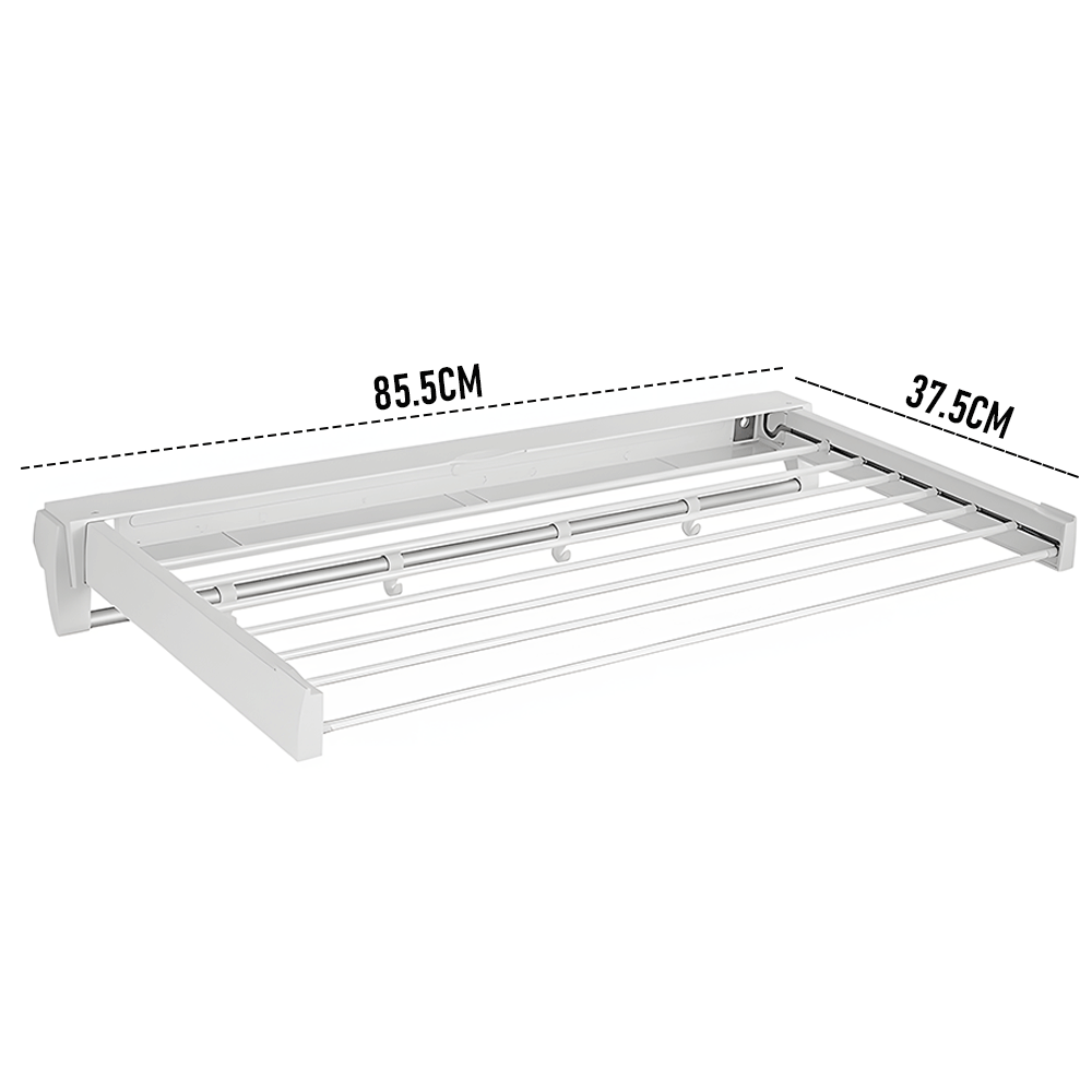 Alston Wall Mounted Drying Rack Clothes Airer Space Saver Folding Dryer Bearing Capacity 12KG Foldable Rail With Hooks Indoor Outdoor Balcony Laundry White