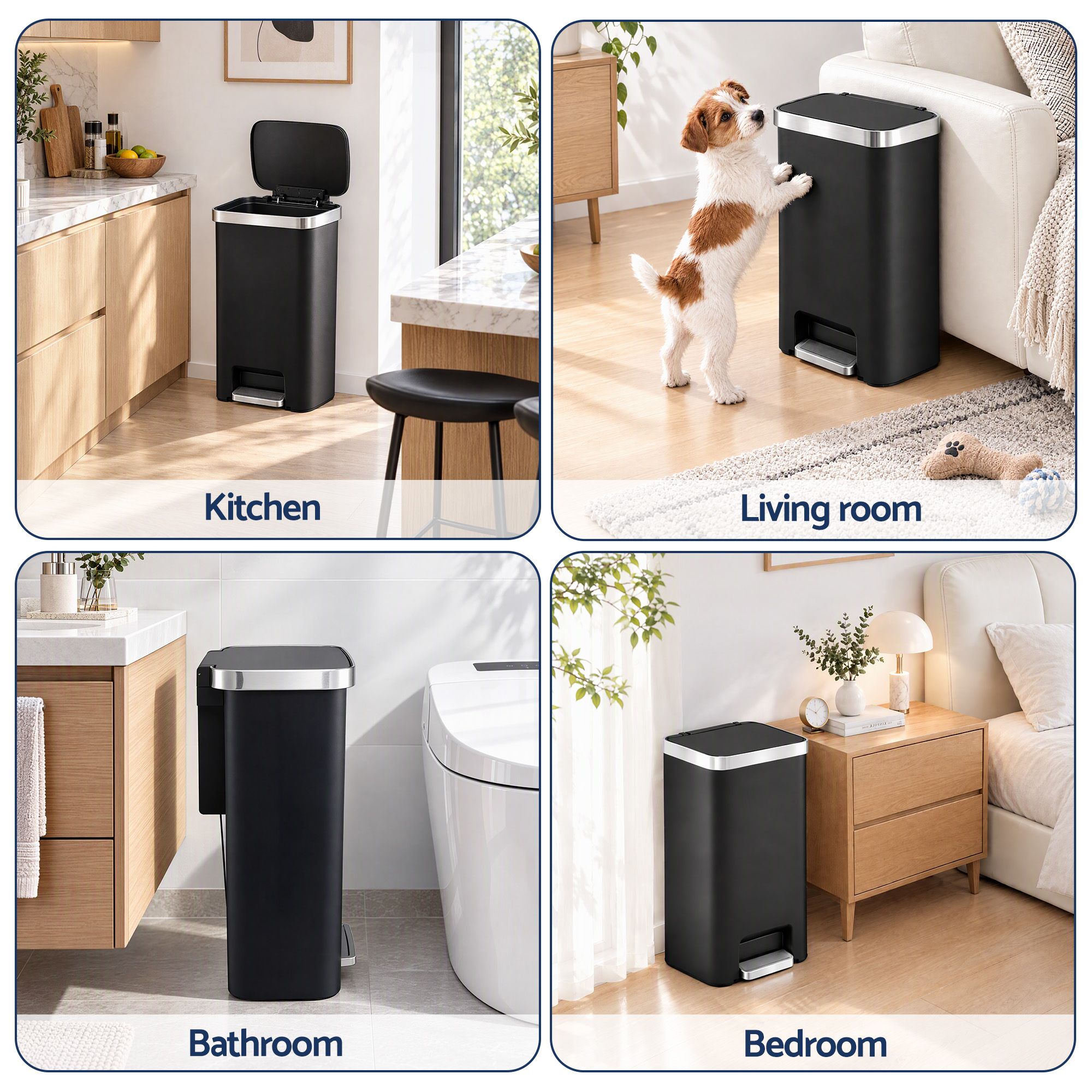 Artiss Rubbish Bin 51L Kitchen Pedal Soft Close Lid Liner Pocket Black