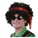Retro Hippie Party Wig – Black Curly Afro with Red Sequin Headband