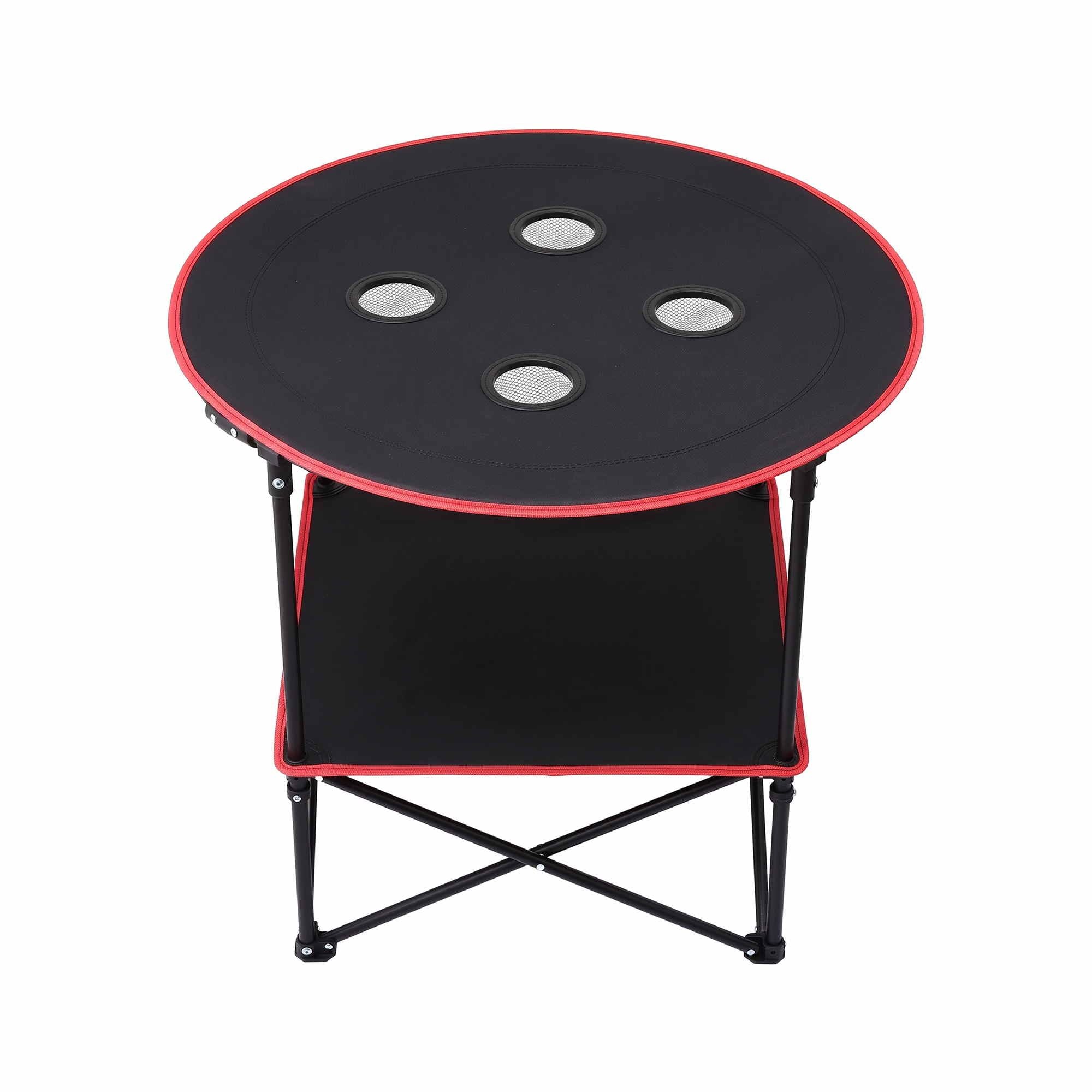 Weisshorn Folding Camping Table with 4 Cup Holders Metal Oxford 73CM Black