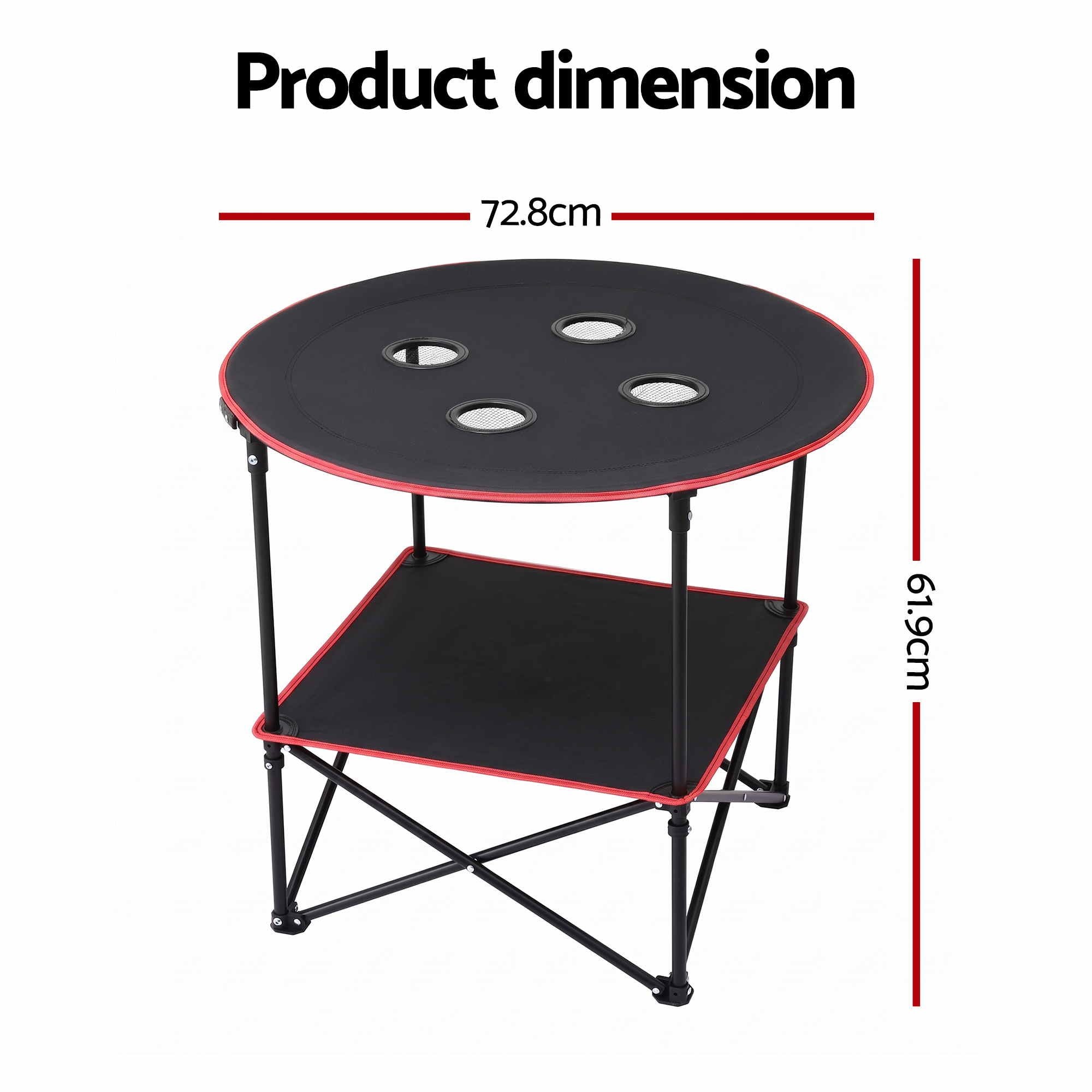 Weisshorn Folding Camping Table with 4 Cup Holders Metal Oxford 73CM Black