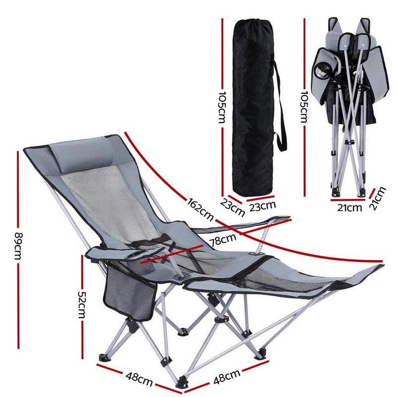 Weisshorn Camping Chair Adjustable Reclining Portable Outdoor Folding Chair Grey