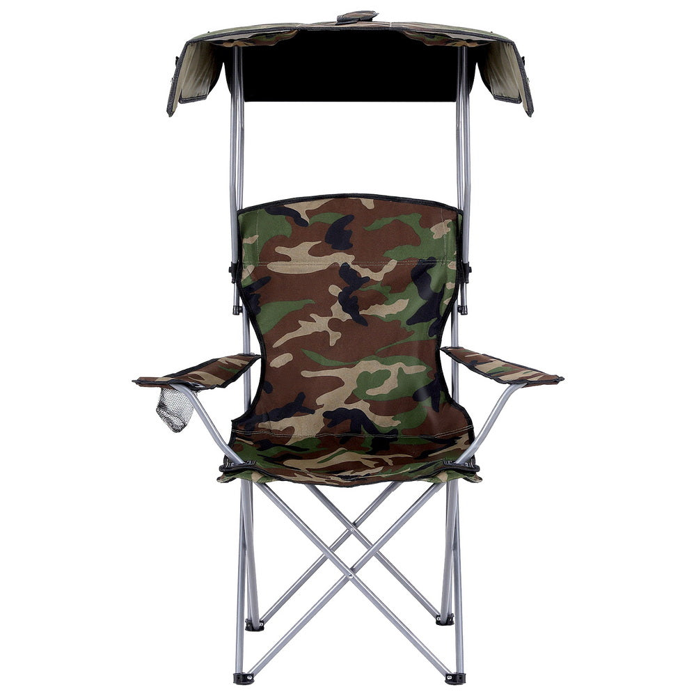 Weisshorn Camping Chair With Canopy Folding Outdoor Portable Seat Lightweight Beach Picnic Fishing Capacity 120KG Army Green