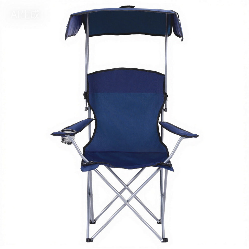 Weisshorn Camping Chair With Canopy Folding Outdoor Portable Seat Lightweight Beach Picnic Fishing Capacity 120KG Navy Blue
