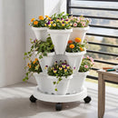Green Fingers 3 Tier Stackable Vertical Planter Tower Strawberry Pot Wheels White