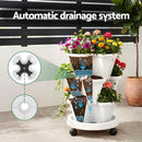 Green Fingers 3 Tier Stackable Vertical Planter Tower Strawberry Pot Wheels White
