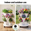 Green Fingers 3 Tier Stackable Vertical Planter Tower Strawberry Pot Wheels White