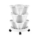 Green Fingers 3 Tier Stackable Vertical Planter Tower Strawberry Pot Wheels White