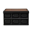 Gardeon Collapsible Outdoor Storage Box 50L Stackable Folding Camping Organizer Plywood Lid Black