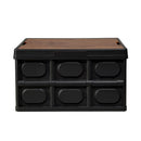 Gardeon Collapsible Outdoor Storage Box 50L Stackable Folding Camping Organizer Plywood Lid Black