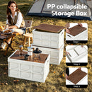Gardeon Collapsible Outdoor Storage Box 50L Stackable Folding Camping Organizer Plywood Lid Beige
