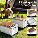 Gardeon Collapsible Outdoor Storage Box 54L Stackable Folding Camping Organizer Wheels Plywood Lid Beige
