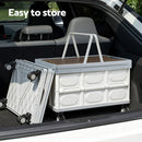 Gardeon Collapsible Outdoor Storage Box 54L Stackable Folding Camping Organizer Wheels Plywood Lid Beige